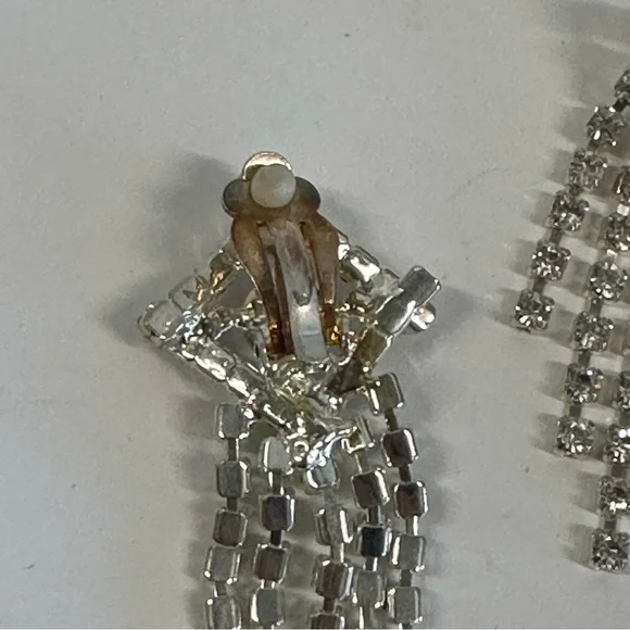 Ladies vintage stunning art deco faux diamond rhinestone clip‎ on earrings - Picture 5 of 5